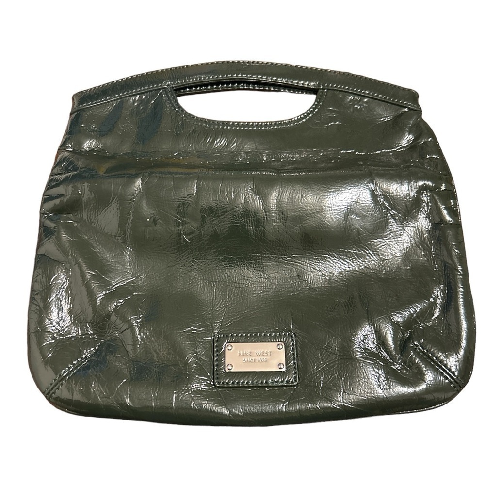 Nine West Hunter Green patent clutch